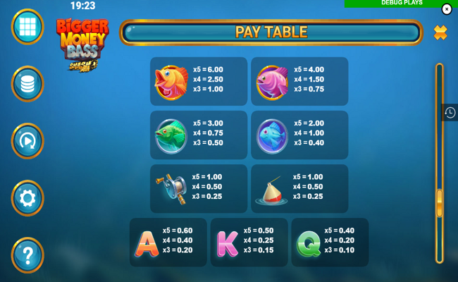 bigger money bass smash pots paytable
