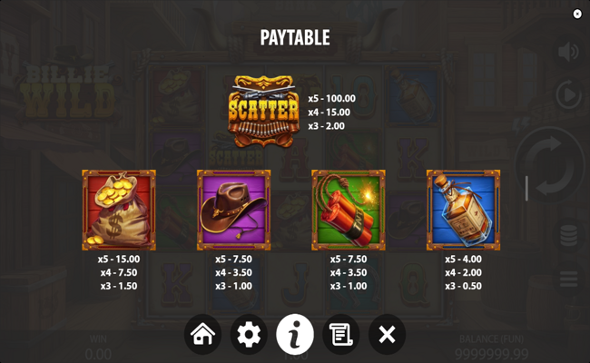 billie wild paytable 2