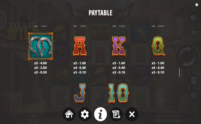 billie wild paytable 3