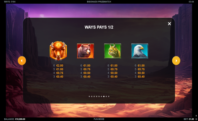 bisonado prizematch paytable 1