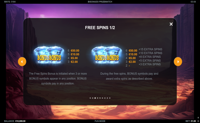 bisonado prizematch paytable 3