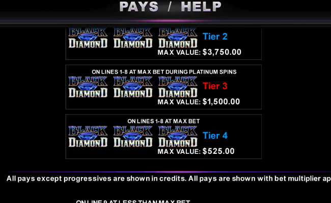black diamond platinum paytable 2