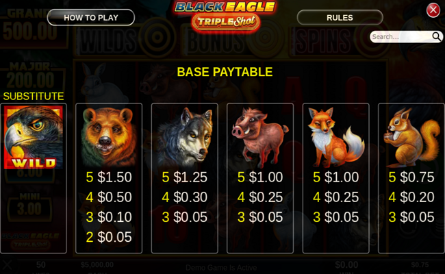 black eagle triple shot paytable 1