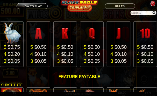 black eagle triple shot paytable 2