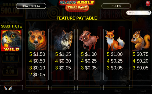 black eagle triple shot paytable 3