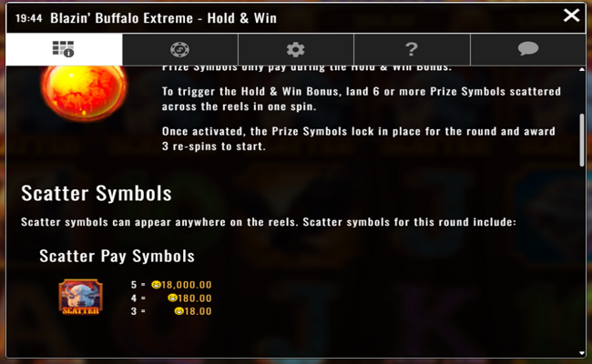 blazin buffalo extreme paytable 1