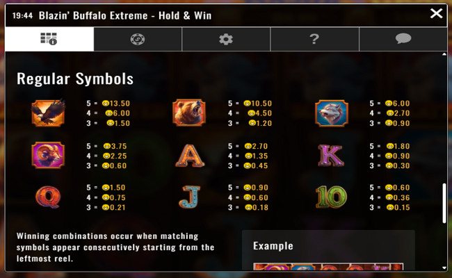 blazin buffalo extreme paytable 2