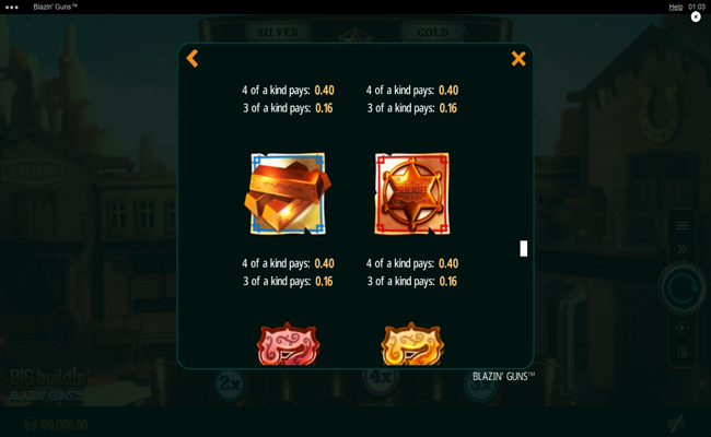 blazin guns paytable 2