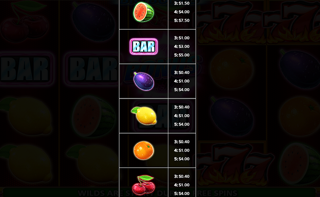 blazin hot 7s big bonus paytable 2