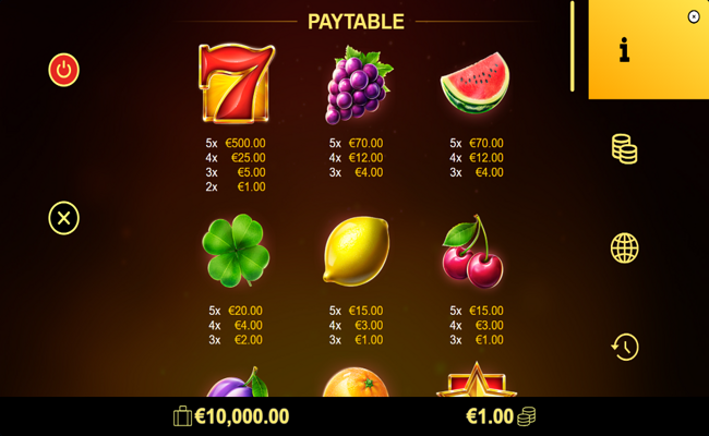 blazing crown deluxe paytable 1