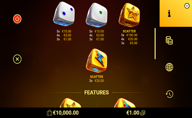 blazing crown dice paytable 1