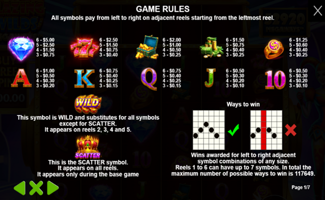 blazing wilds megaways paytable