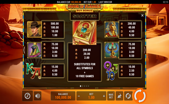 book of flames buy bonus paytable