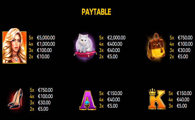 book of lady paytable 1