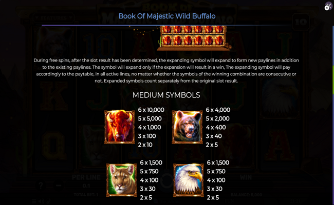 book of majestic wild buffalo paytable 1