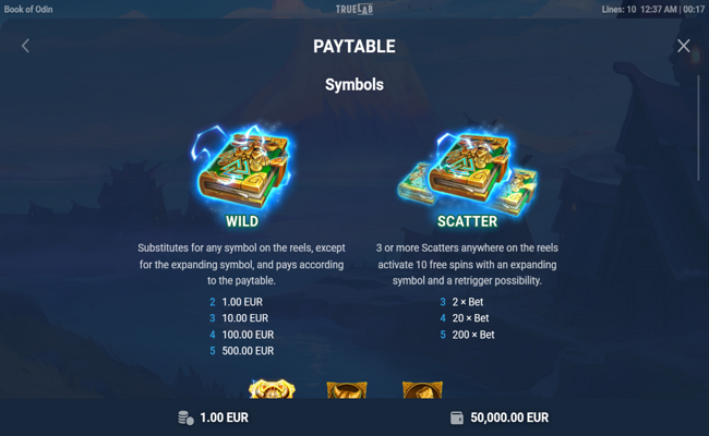 book of odin paytable 1