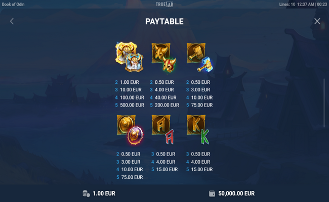 book of odin paytable 2