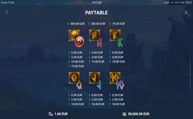 book of odin paytable 3