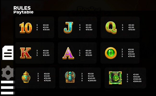 book of sobek paytable