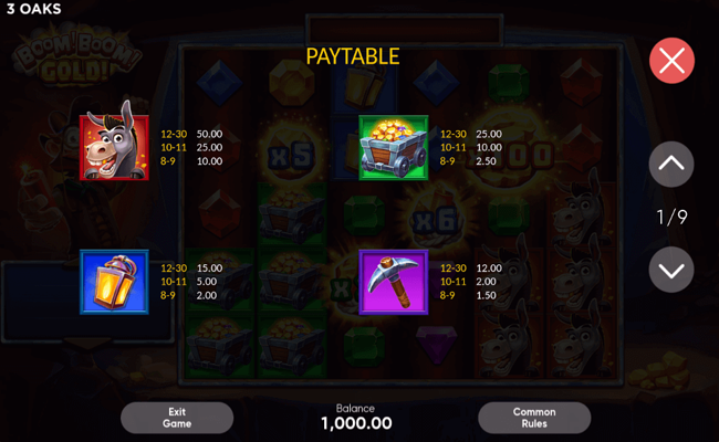 boom boom gold paytable