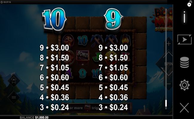 boom mine superways paytable 5