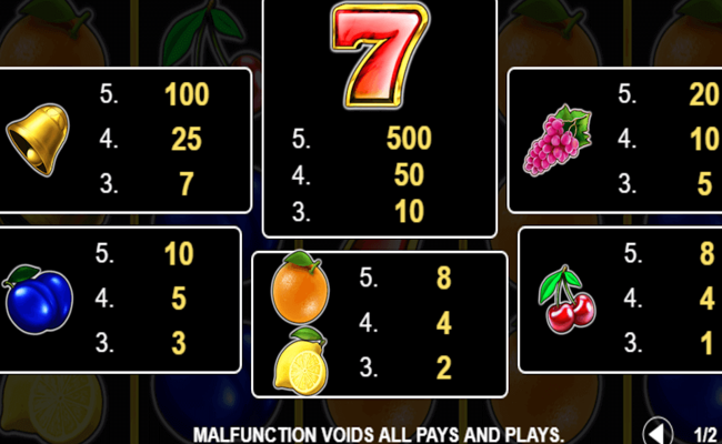 booming fruits 243 paytable