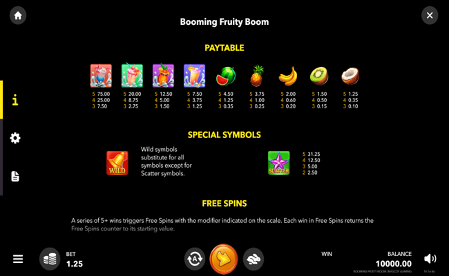 booming fruity boom paytable