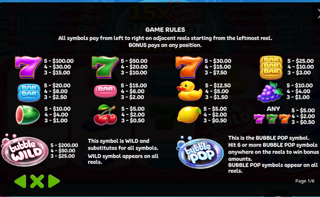 bubble wild paytable