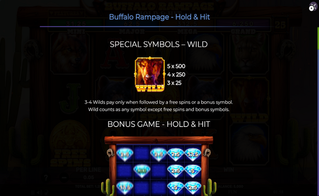 buffalo rampage hold and hit paytable 1