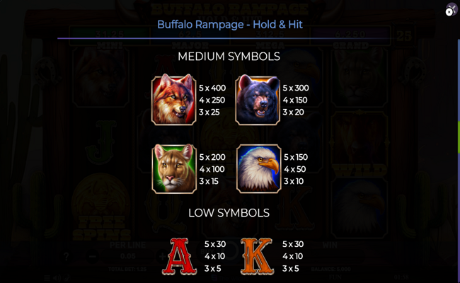 buffalo rampage hold and hit paytable 2