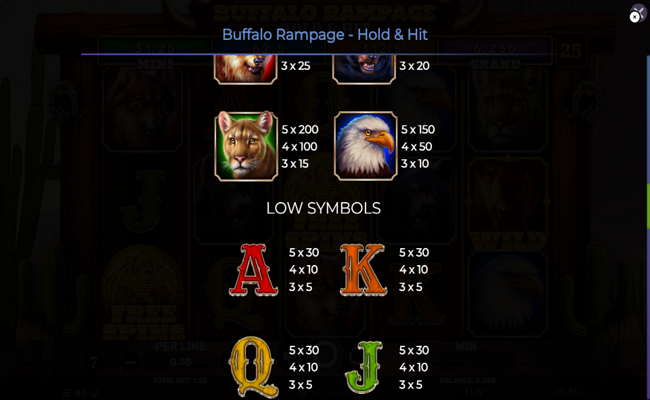 buffalo rampage hold and hit paytable 3