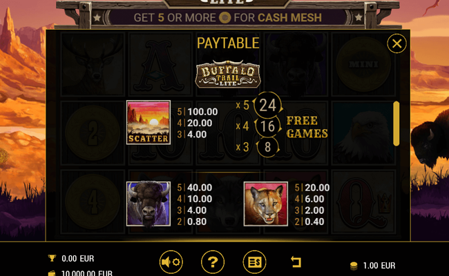 buffalo trail ultra paytable3