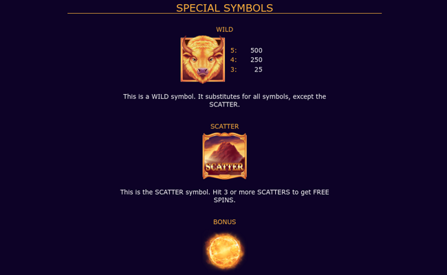 buffalos sun paytable 2