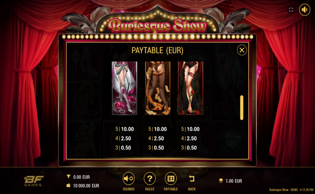 burlesque show dancer paytable 2