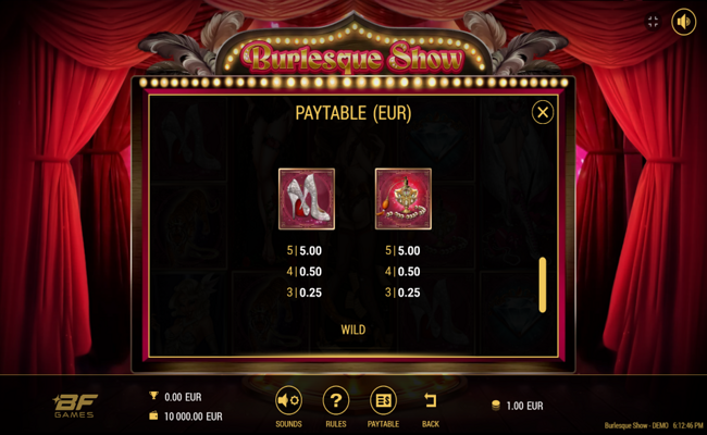 burlesque show dancer paytable 4