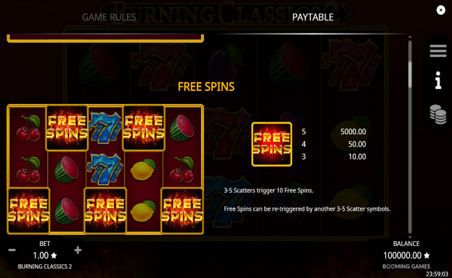 burning classics 2 paytable 1