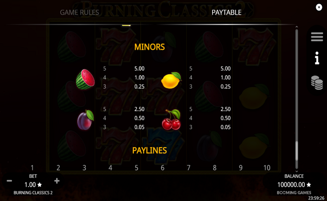 burning classics 2 paytable 3