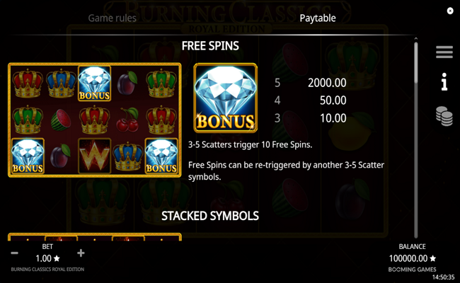 burning classics royal edition paytable 1