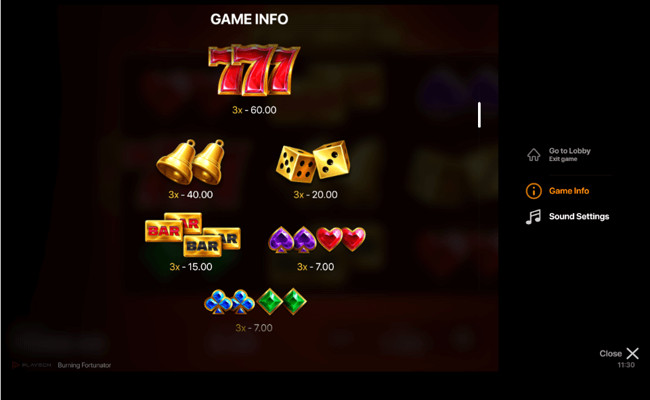 burning fortunator paytable 1