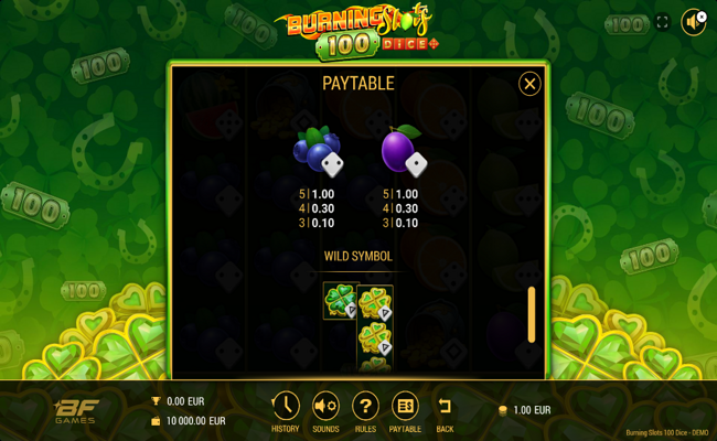 burning slots 100 dice paytable 5