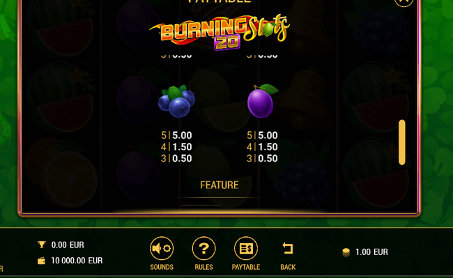 burning slots 20 paytable5