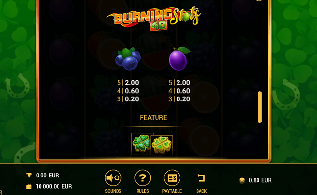 burning slots 40 paytable5
