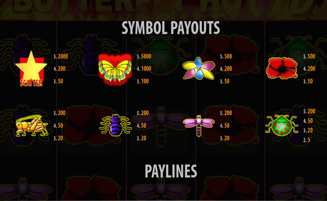 butterfly hot 10 paytable