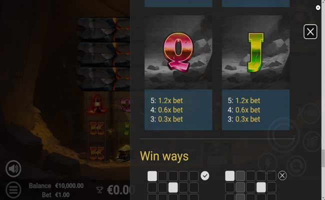 canyon riches paytable 5