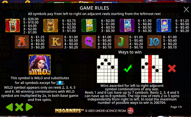 cards of fate megaways brasil jackpot paytable