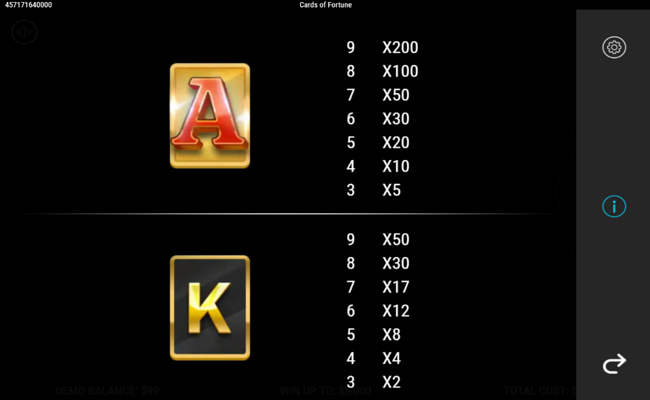cards of fortune paytable 1