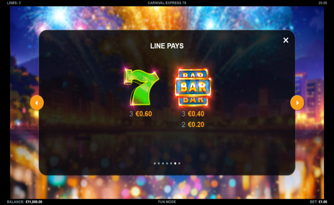 carnival express 7s paytable 1