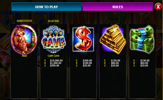 cash cave paytable