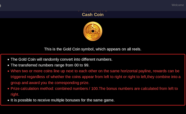 cash coin paytable 1
