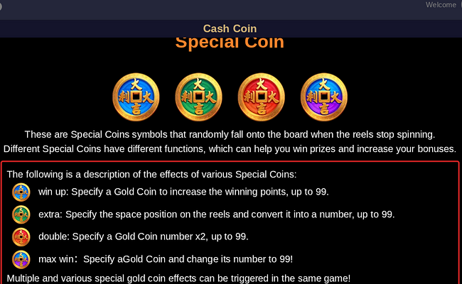 cash coin paytable 2